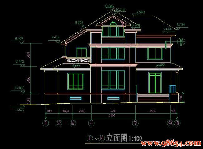 首层面积204平方米3层独栋豪华别墅设计施工图正立面图