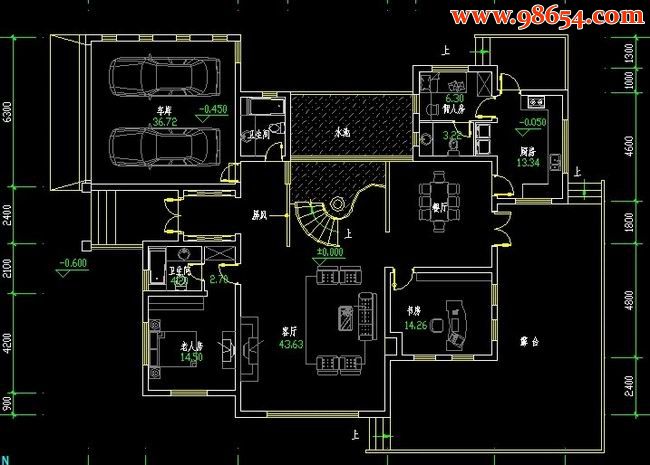 浙江某地二层别墅建施图 一楼平面图