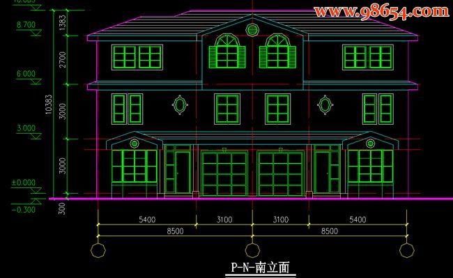首层85平米3层双拼p-N别墅图正立面图