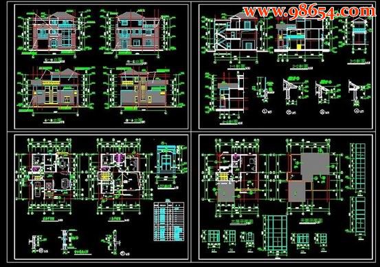 三层别墅CAD图全套预览图