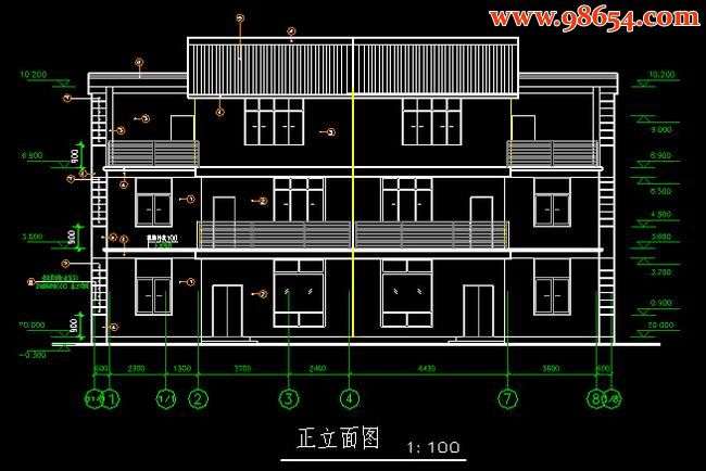 首层236平方米3层双拼别墅建施图正立面图