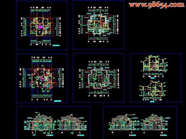某小区二层别墅CAD图全套预览图