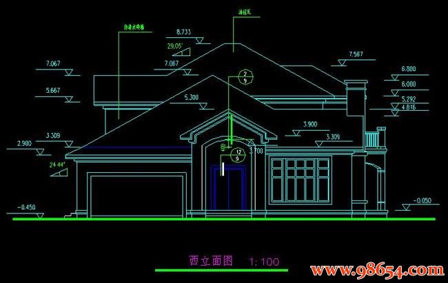 首层面积254平方米2层农村自建别墅建筑施工图正立面图