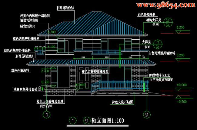 首层面积147平方米2层别墅土建最终正立面图