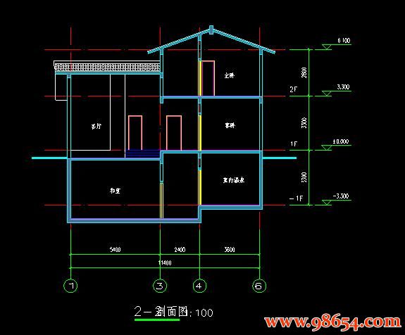 首层面积167平方米2层农村别墅设计施工图正立面图