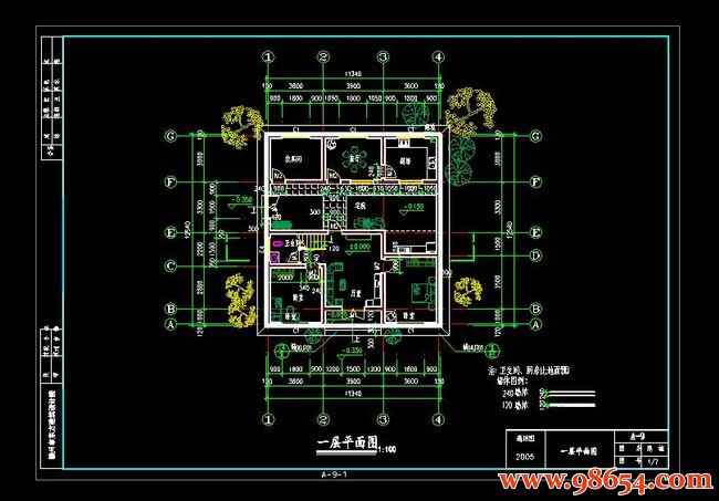 首层面积141平方米2层农村住宅施工图一楼平面图