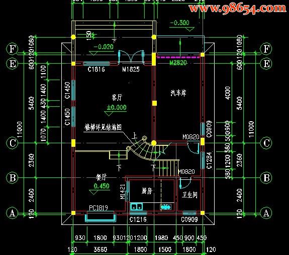 精巧型四层别墅CAD图一楼平面图