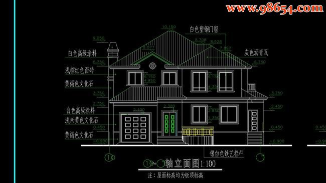 两层4室2厅4卫农村别墅设计施工图正立面图