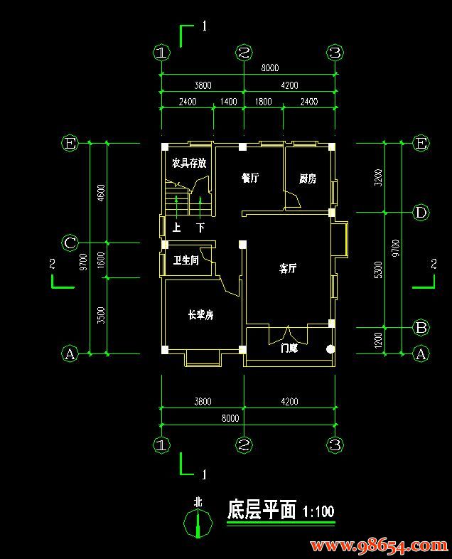 首层面积77平方米2层新农村规划别墅一楼平面图