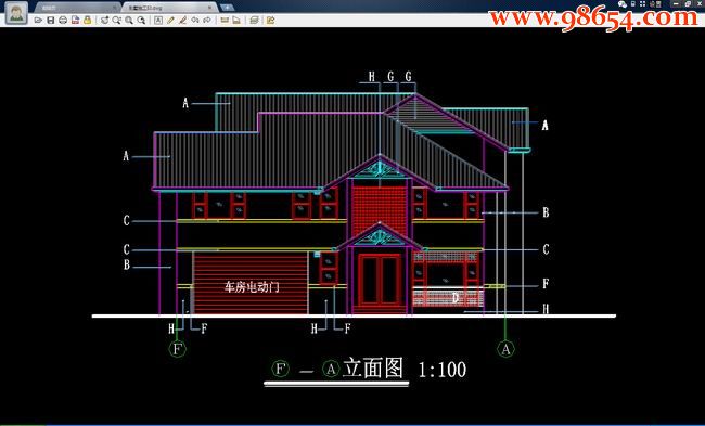 两层5室3厅5卫北方成套别墅施工图正立面图