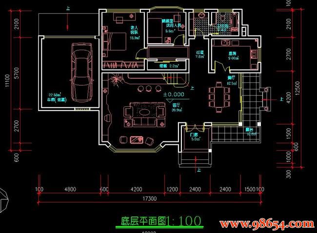 首层面积192平方米2层别墅施工图一楼平面图