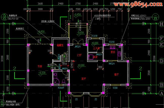 别墅建筑施工图A-02一楼平面图