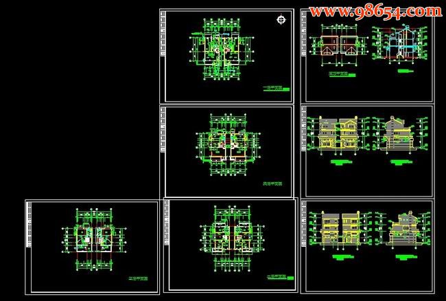 三层双联别墅建施图全套预览图