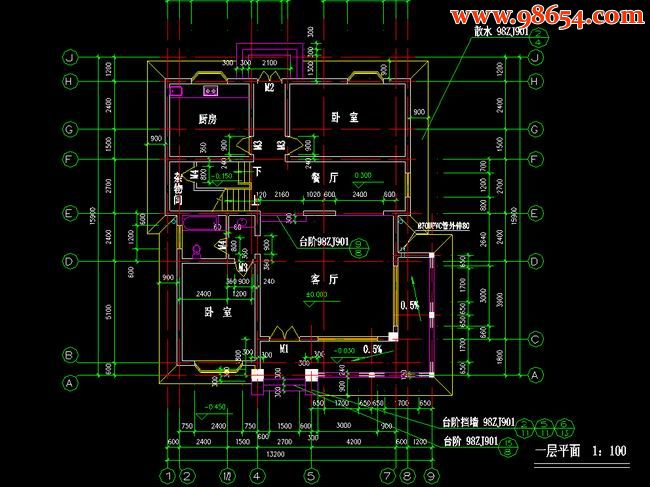 三层419平米小型别墅建筑施工图一楼平面图