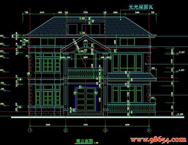 首层面积129平方米2层别墅设计施工图正立面图