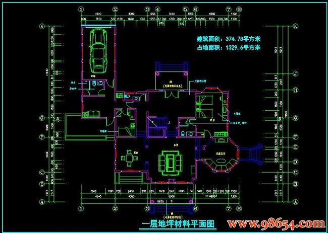 首层面积4729平方米2层豪华别墅设计施工图一楼平面图