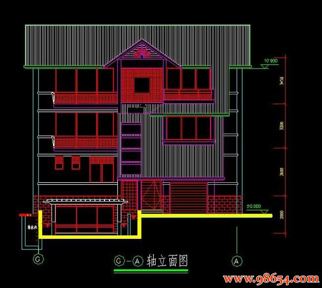 首层面积282平方米2层农村别墅设计施工图正立面图