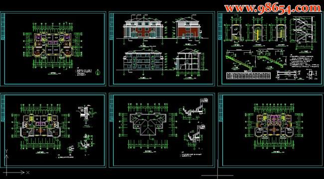 三层5室4厅4卫双拼别墅建筑施工图全套预览图