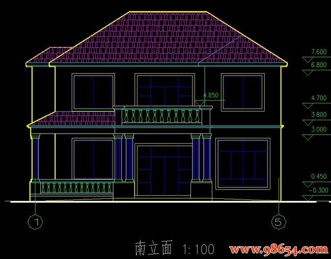 首层面积177平方米2层别墅全套建筑结构施工图正立面图