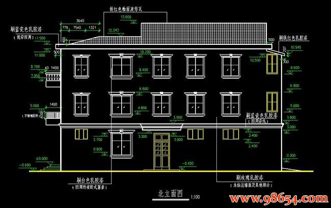 首层316平方米3层豪华别墅建筑施工图正立面图