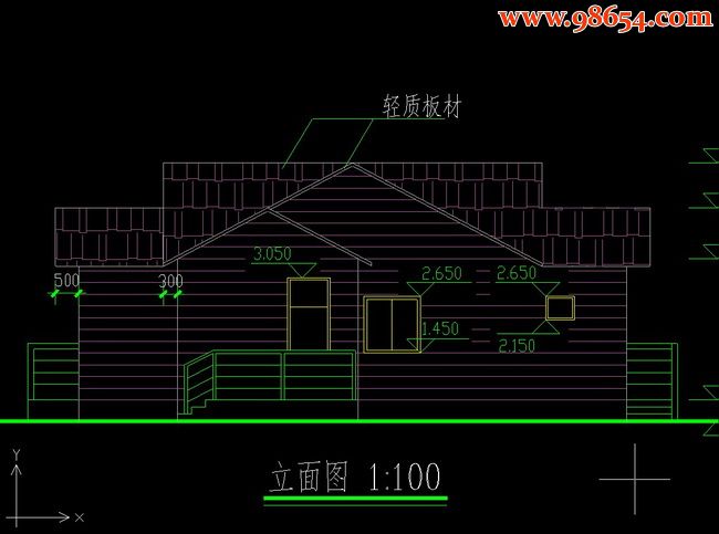 单层休闲别墅设计方案.rar正立面图