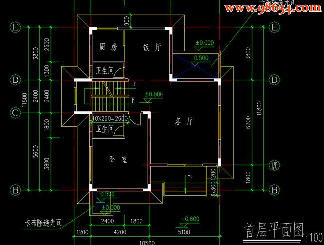 首层98平米2层别墅C型施工图一楼平面图