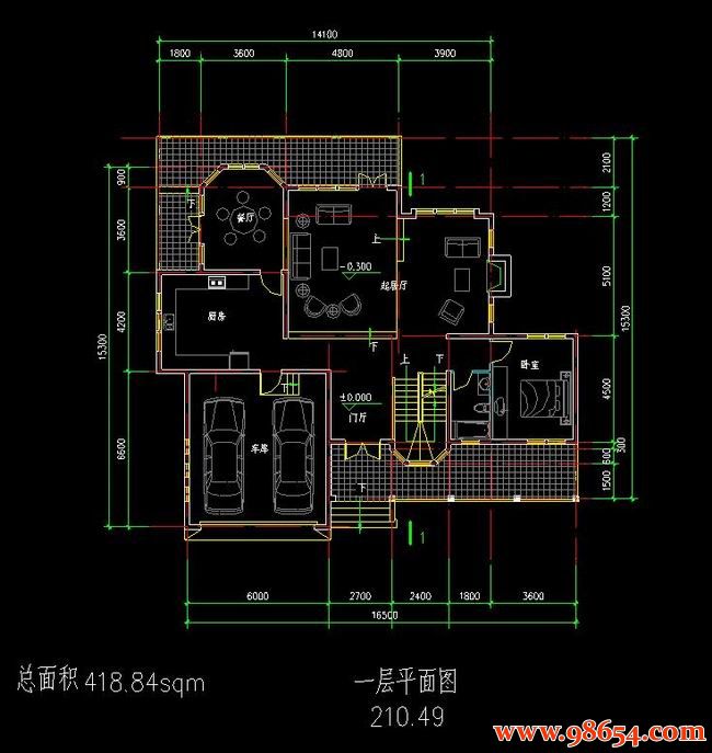 首层面积252平方米2层农村住宅设计施工图一楼平面图