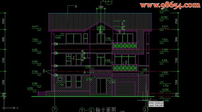 三层4室3厅4卫别墅全套图正立面图