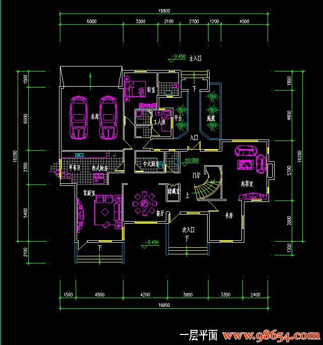 首层面积320平方米2层I型别墅施工图一楼平面图