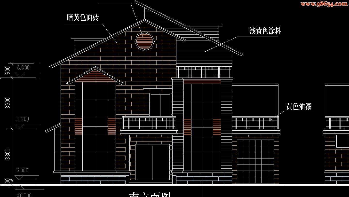 两层274平米独栋G型别墅施工图正立面图