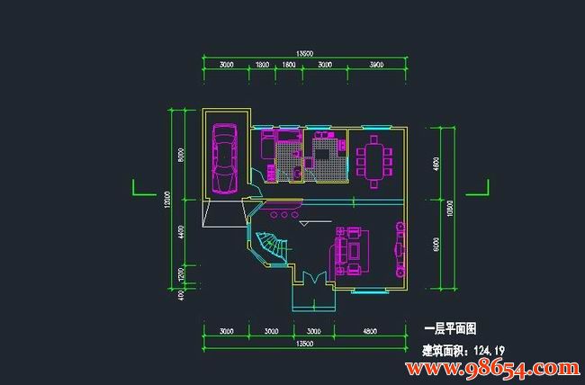 首层面积162平方米2层B1小别墅户型施工图一楼平面图