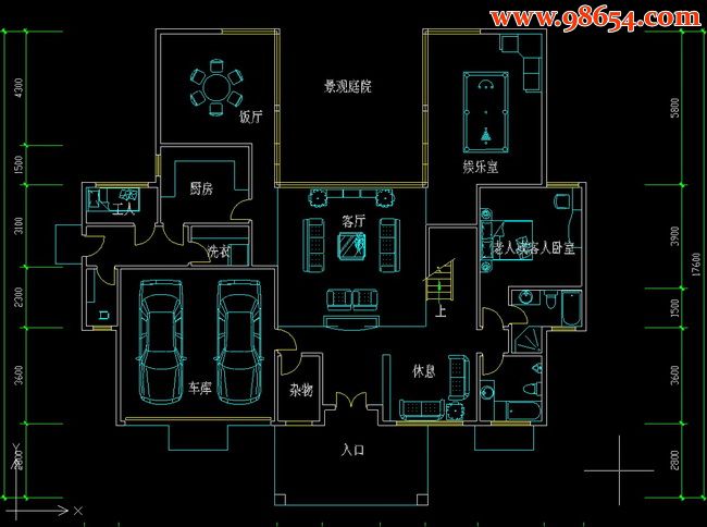 三层6室3厅6卫别墅设计施工图F一楼平面图