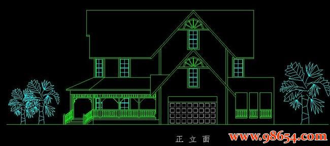 首层面积282平方米2层M型别墅设计图正立面图