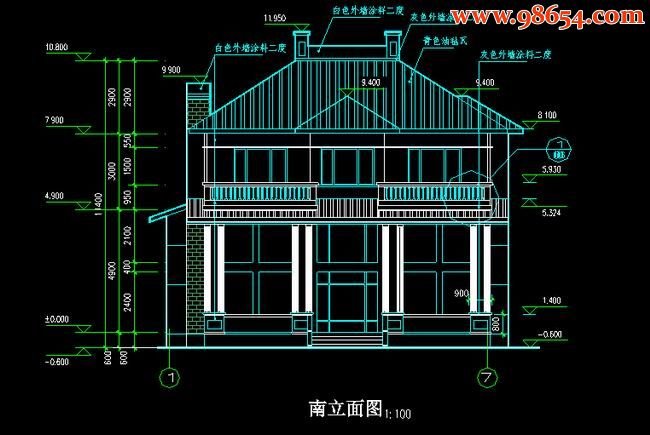 首层面积160平方米2层春天花园别墅正立面图