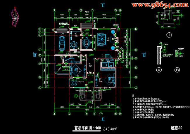 两层312平米欧式创意别墅施工图一楼平面图