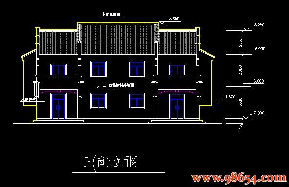 首层面积198平方米2层双拼别墅设计方案正立面图