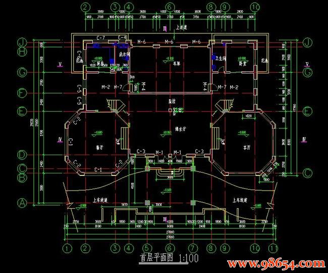 某三层别墅建筑结构水电施工图一楼平面图