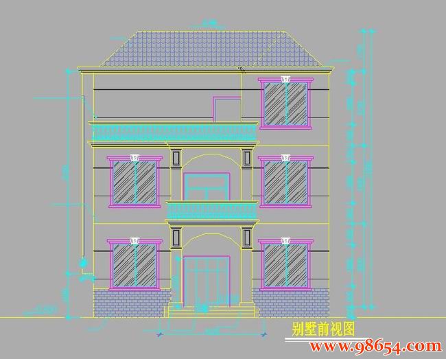 首层面积127平方米3层独栋自建别墅方案正立面图