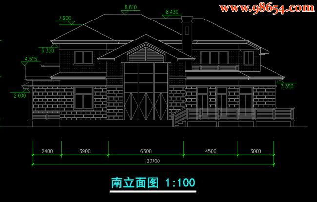 两层5室2厅6卫豪华别墅图纸正立面图