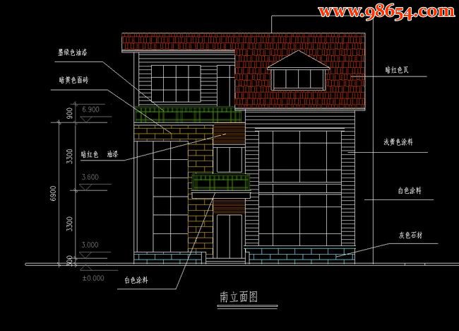 两层282平米6室4厅4卫别墅施工图正立面图