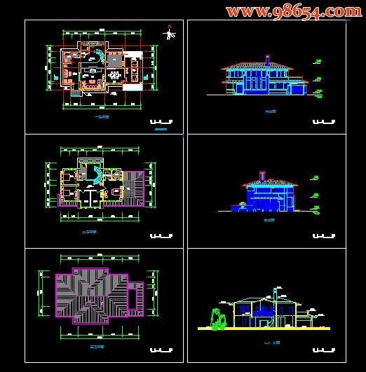 二层别墅建筑CAD图全套预览图