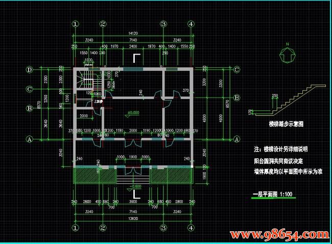  首层面积115平方米2层农村别墅设计施工图一楼平面图