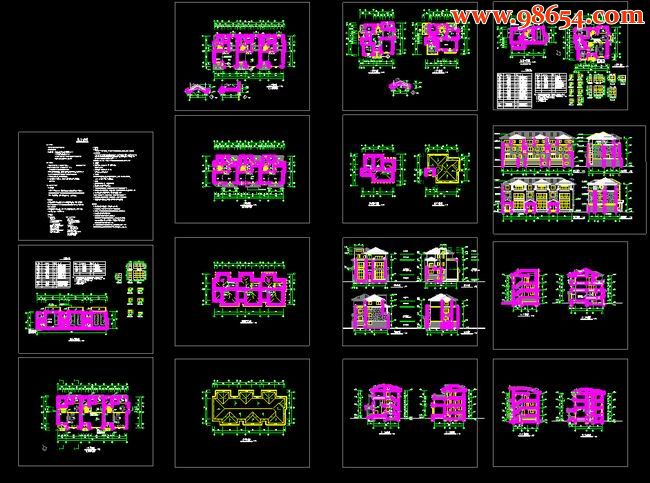 首层面积324平方米3层联排3户单层总面积300别墅建筑施工图全套预览图