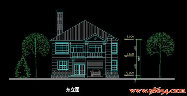 首层面积243平方米2层B型别墅施工图正立面图