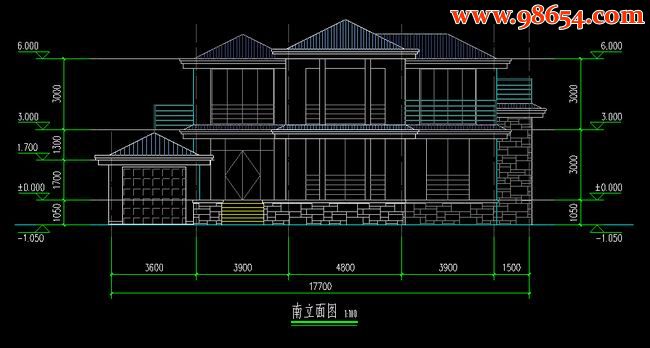 两层5室4厅6卫带阁楼住宅施工图正立面图