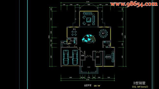 三层515平米别墅设计图D型一楼平面图