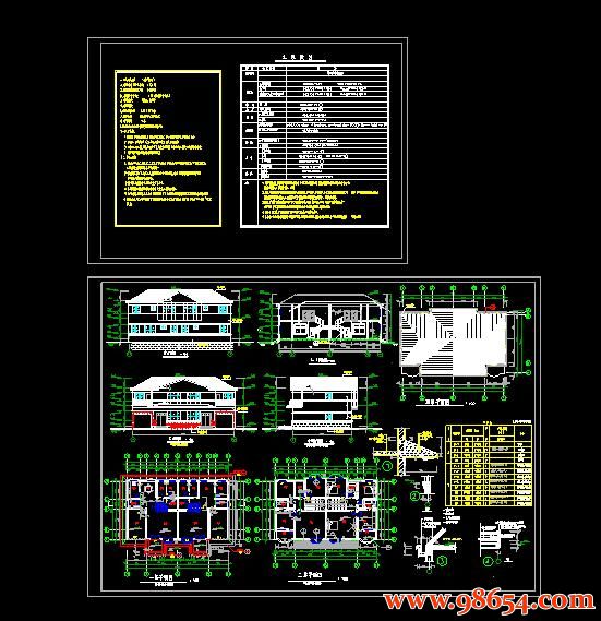 首层面积257平方米两层双拼别墅施工图全套预览图