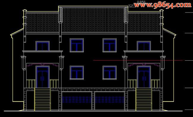 新农村三层双拼复古住宅图纸正立面图