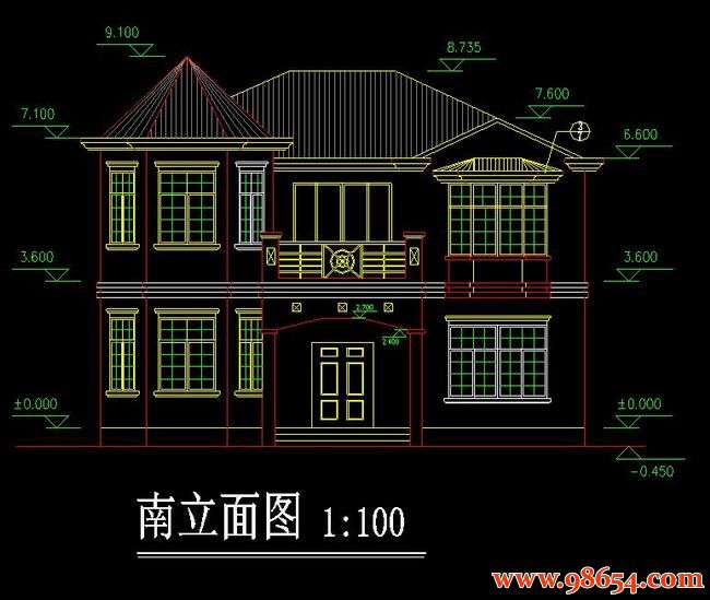 首层面积141平方米2层别墅建施图正立面图