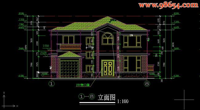 283平米两层别墅设计施工详图正立面图